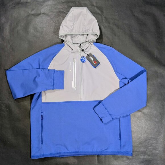 $198 Men`s RLX Ralph Lauren Golf 1/2-Zip Pullover Hoodie Blue Grey Size XL - Picture 1 of 8
